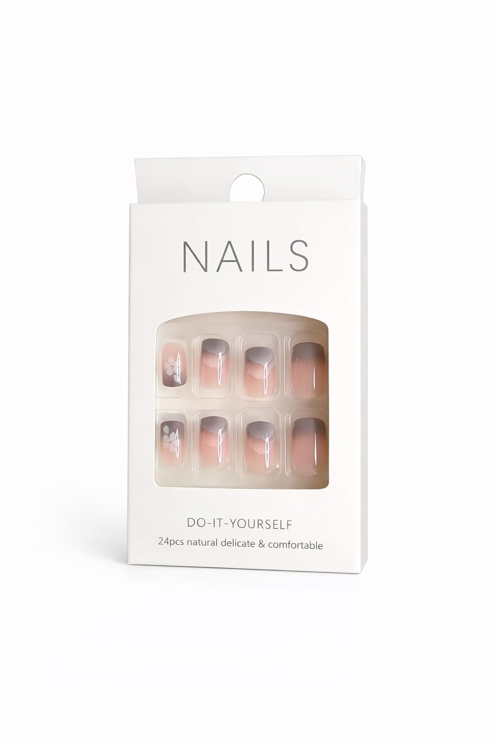 Smoky Lavender Floral Press-On Nails - Grey to Purple Gradient with Flowers
