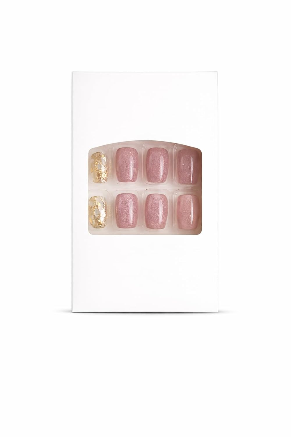 Golden Marble Press-On Nails - Dusty Rose with Gold Foil Accents