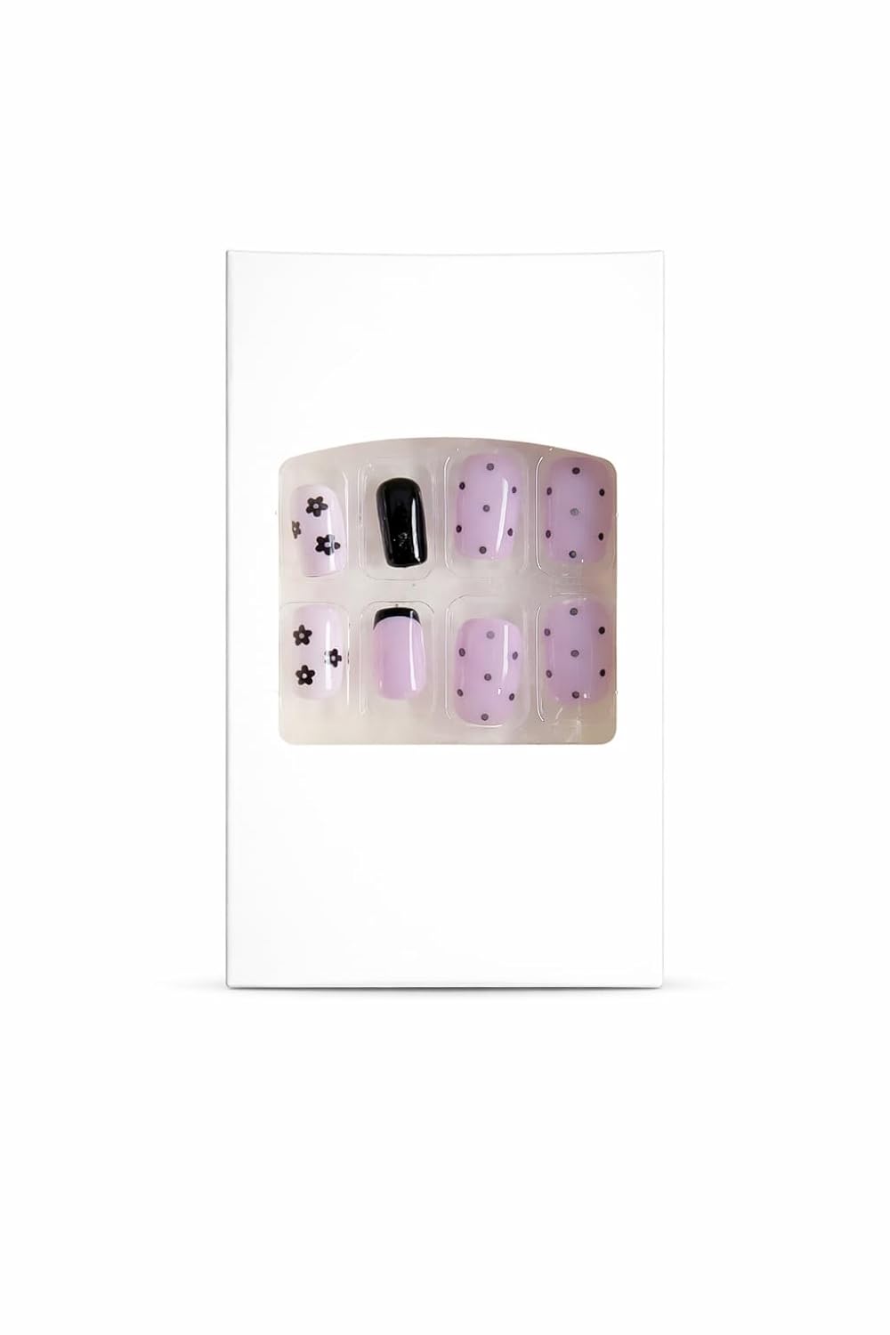Purple Press-On Nails - Floral & Polka Dot (24pcs)