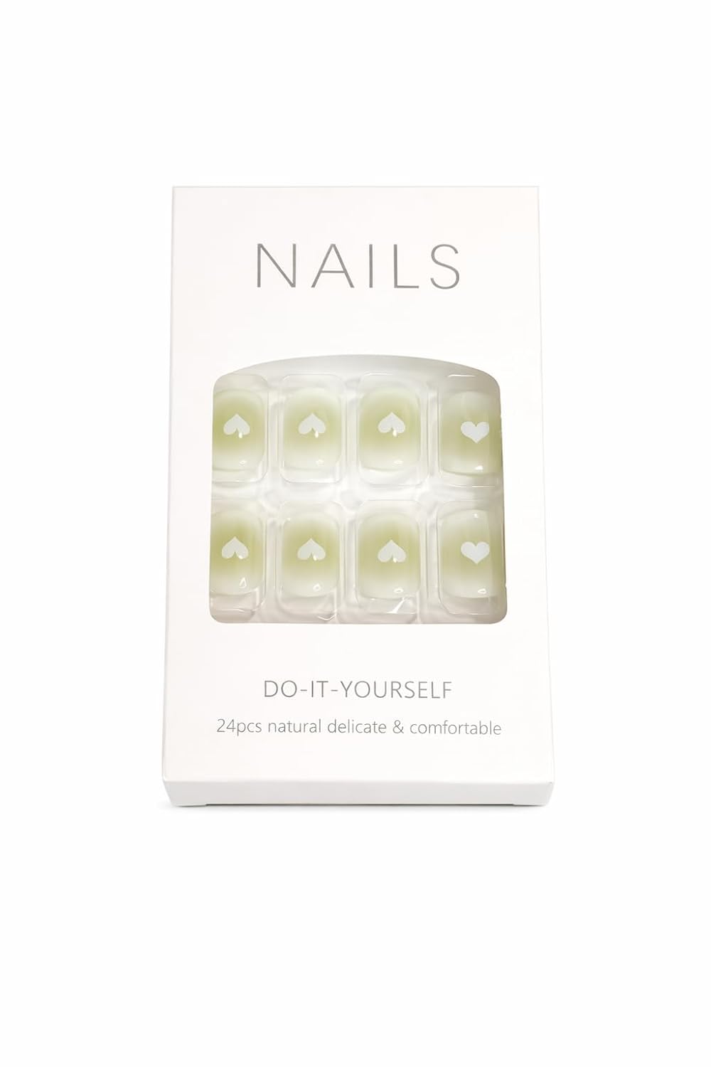 Sage Heart Press-On Nails - Olive Green with Pearl Heart Accents