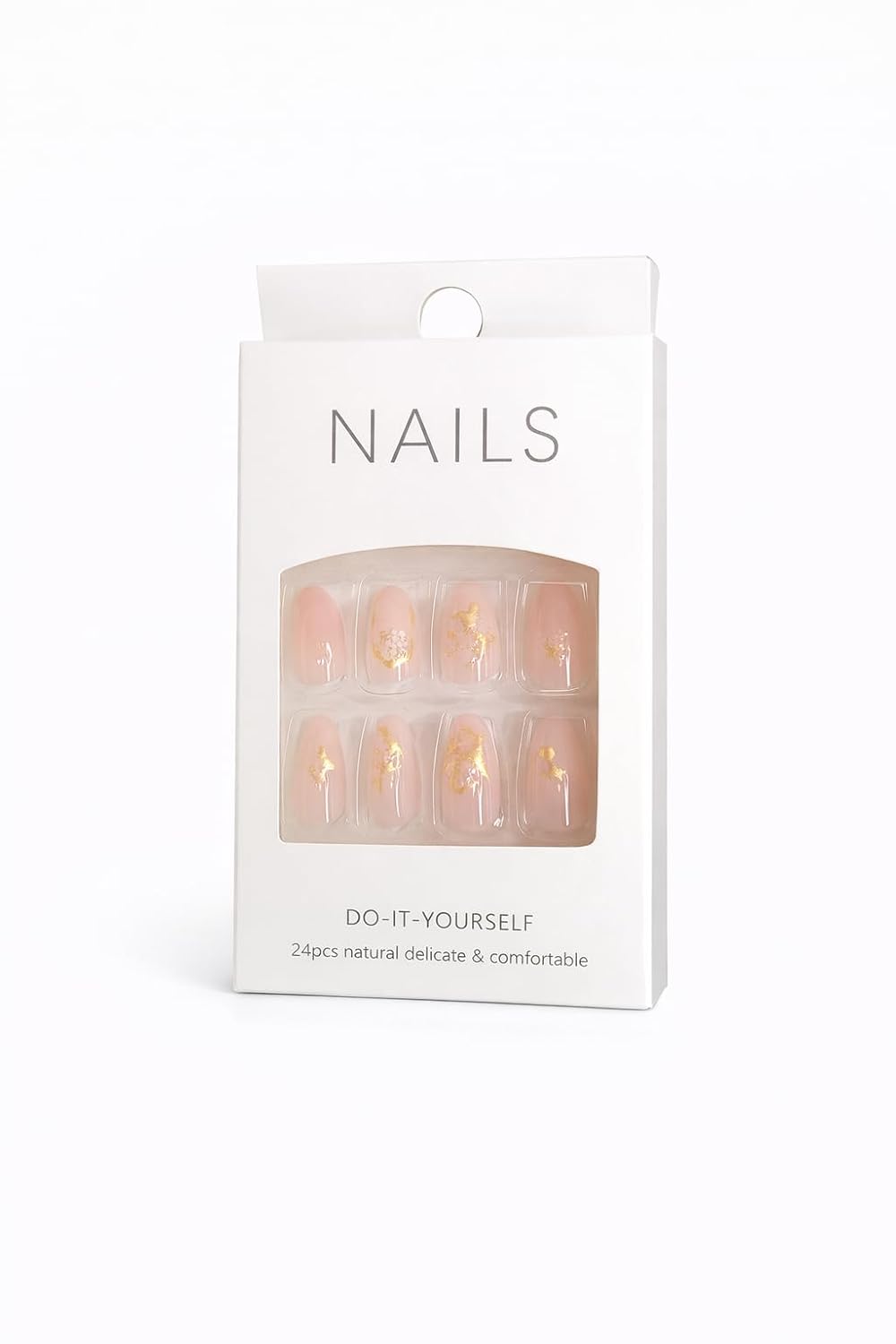 Pink Ombre French Tip Press-On Nails - Nude to White with Gold Flower & Star Accents