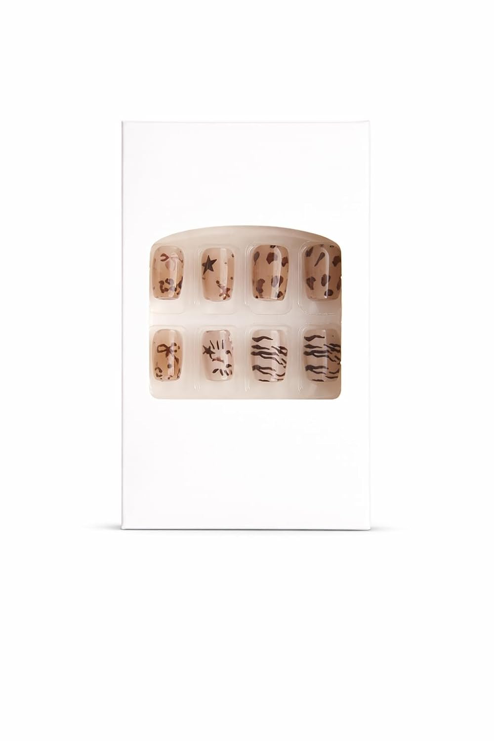 Wild Safari Press-On Nails - Nude with Leopard Print & Zebra Accents