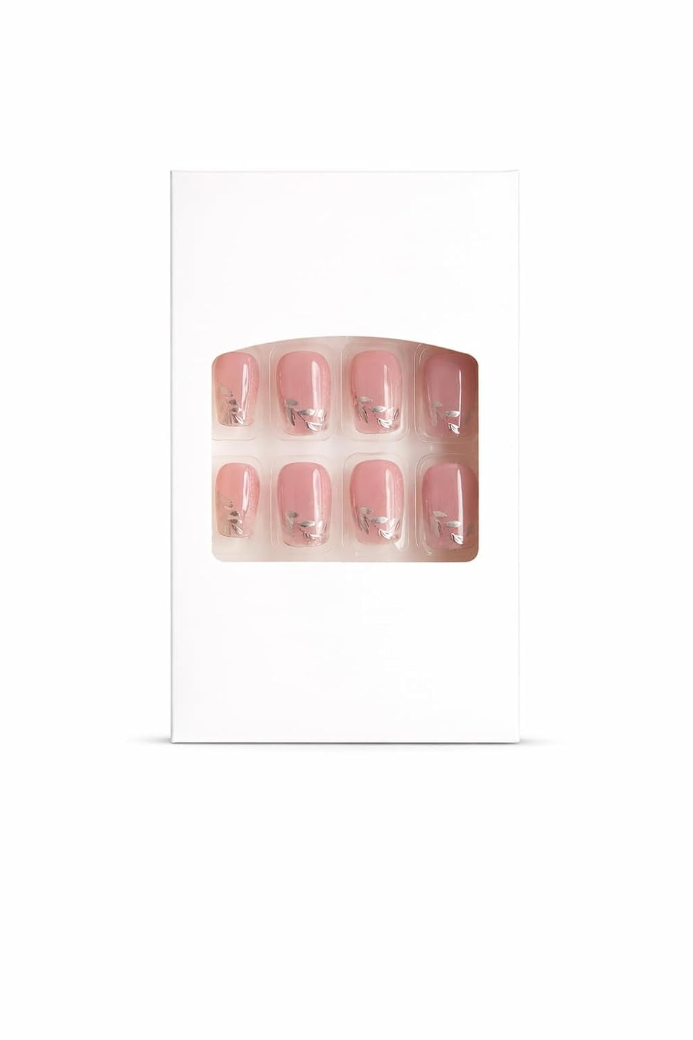 Silver Sparkle Press-On Nails - Soft Pink with Glitter French Tips