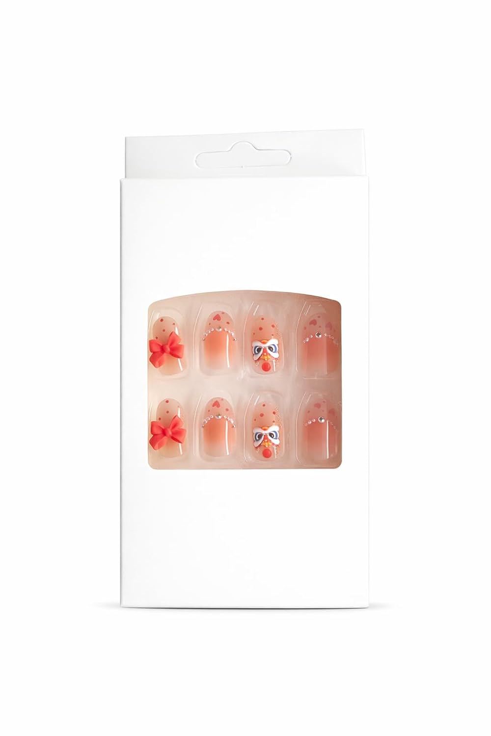 Lucky Charm Press-On Nails - Nude with Red Hearts & Bow Accents
