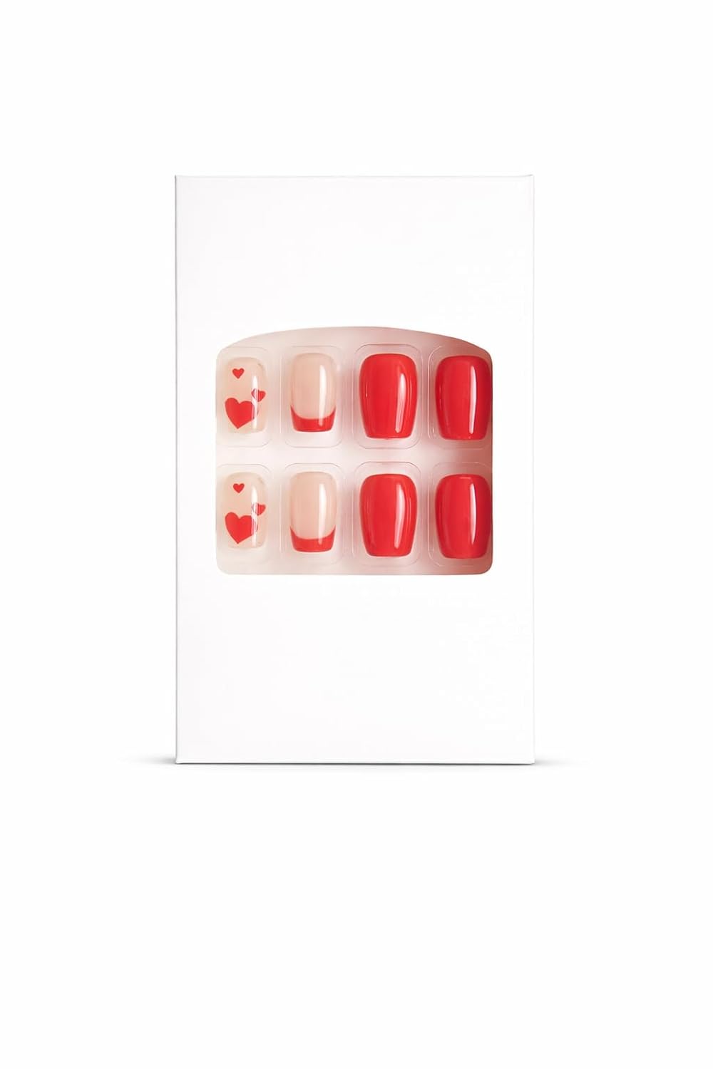 Sweetheart Press-On Nails - Red with Pink Heart Accents
