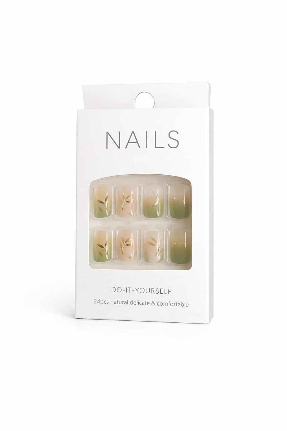 Olive Daisy Gradient Press-On Nails - Green Ombre with White Floral Accents