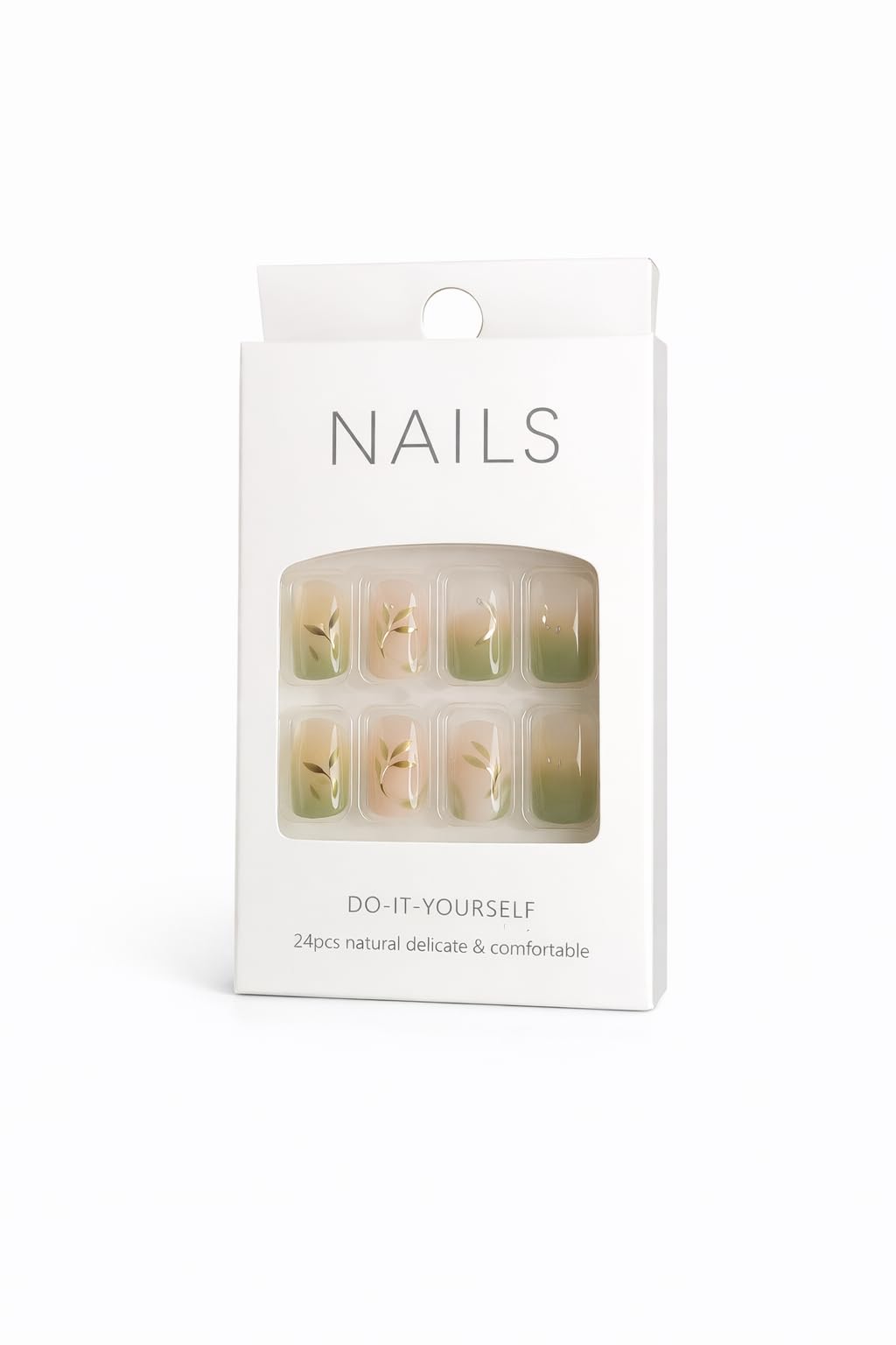 Olive Daisy Gradient Press-On Nails - Green Ombre with White Floral Accents