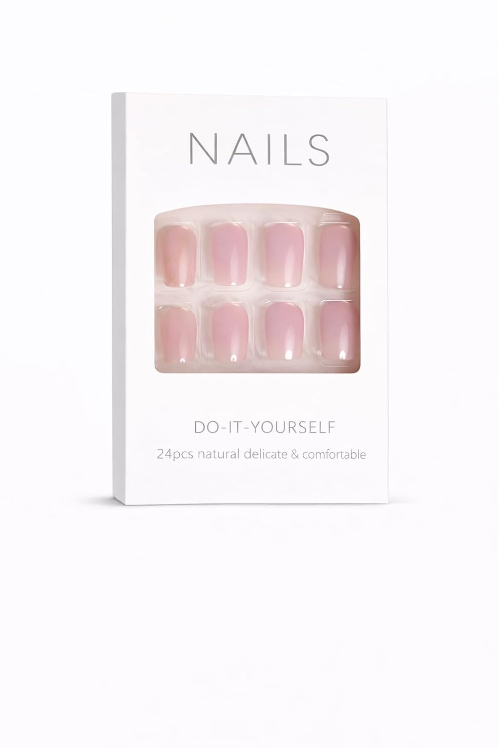 Pink Nude Press-On Nails with Gold Foil Accents - 24 Pcs