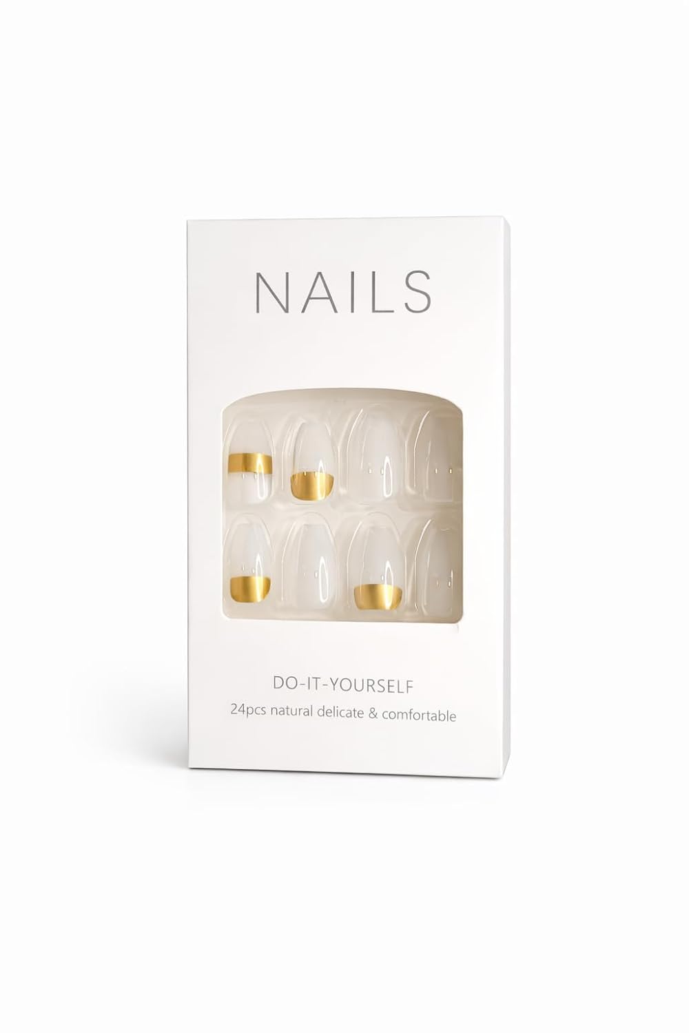 Modern Monochrome Press-On Nails - White & Grey with Gold Accents