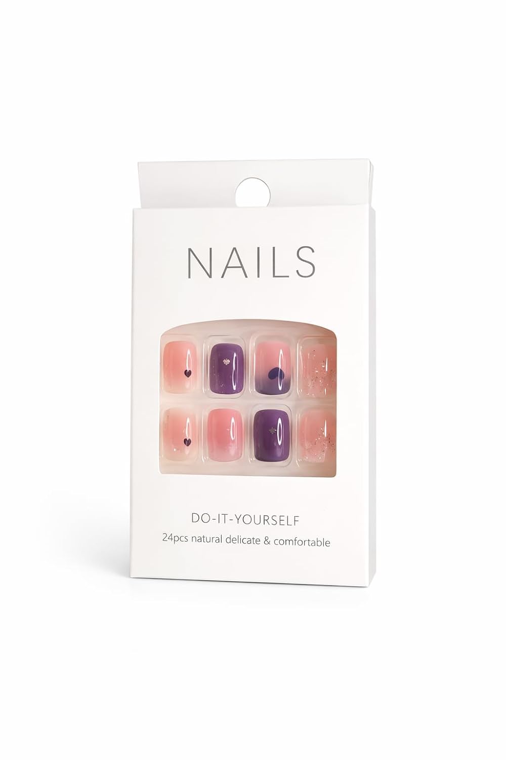 Pastel Rainbow Press-On Nails - Pink, Purple, Yellow & Glitter Mix