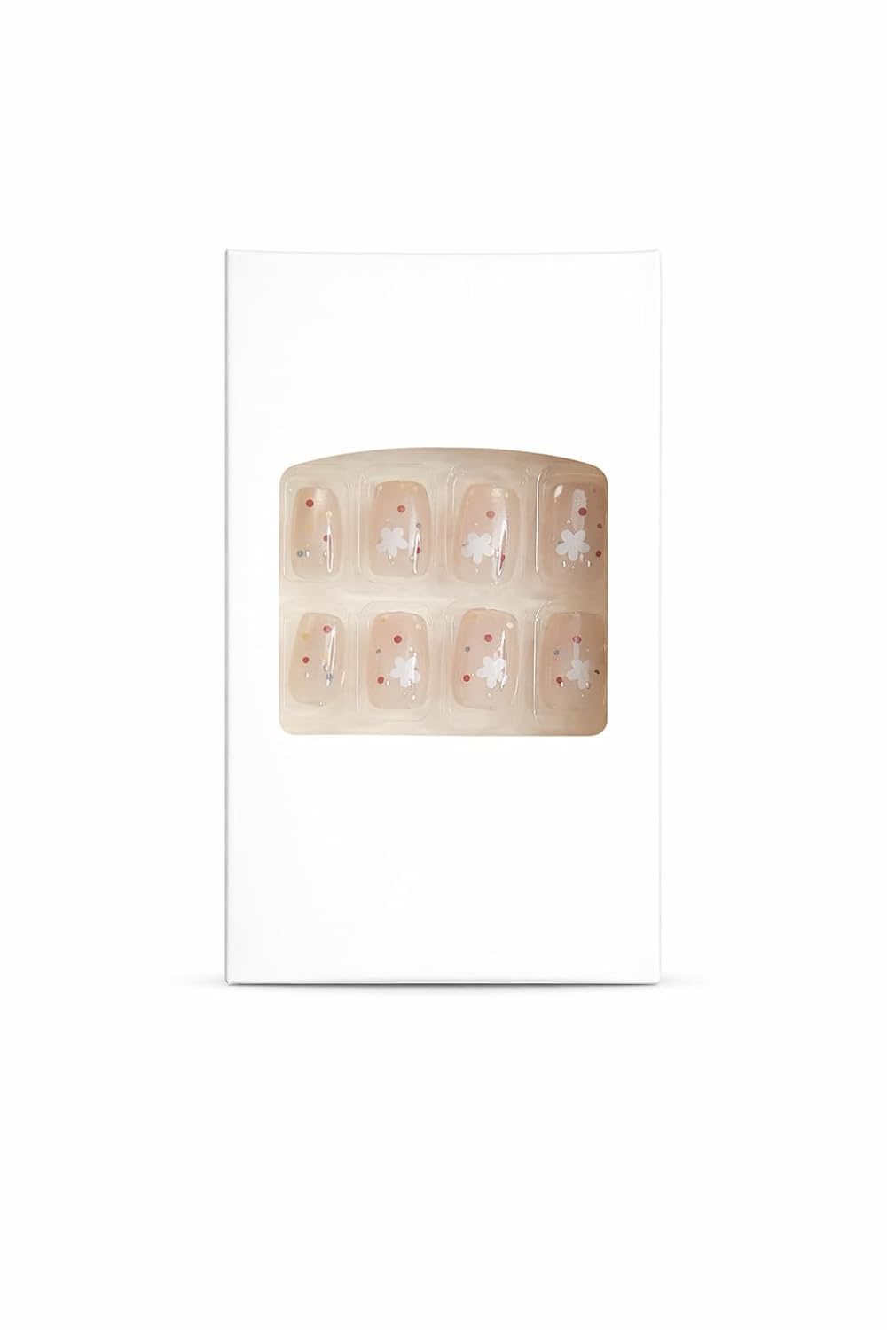 Delicate Daisy Press-On Nails - Nude with White Floral Accents