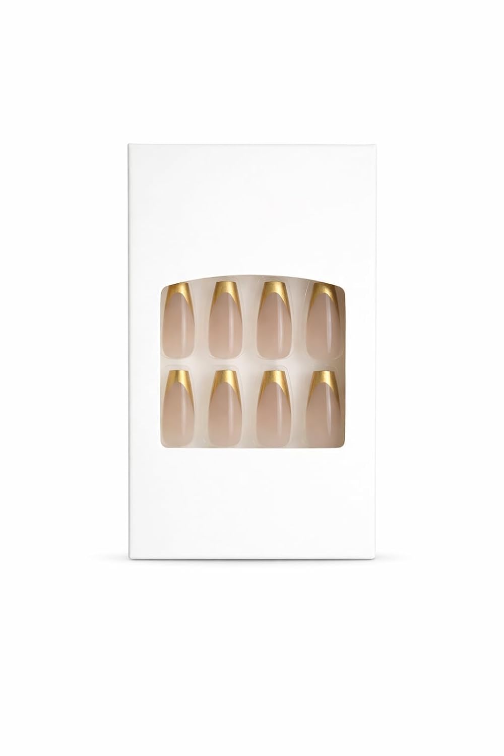 Nude Gold Tip Press-On Nails - 24 Pcs