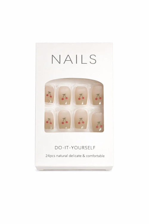 Cherry Design Biege Press-On Nails