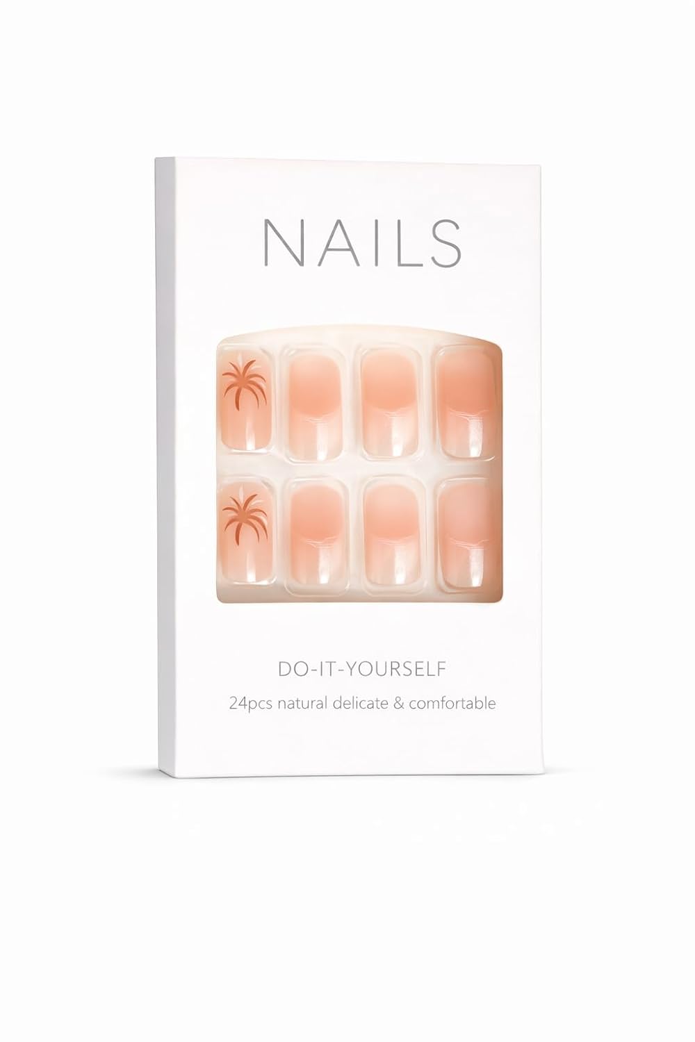 Tropical Sunset Ombre Press-On Nails with Palm Tree Accents - 24 Pcs