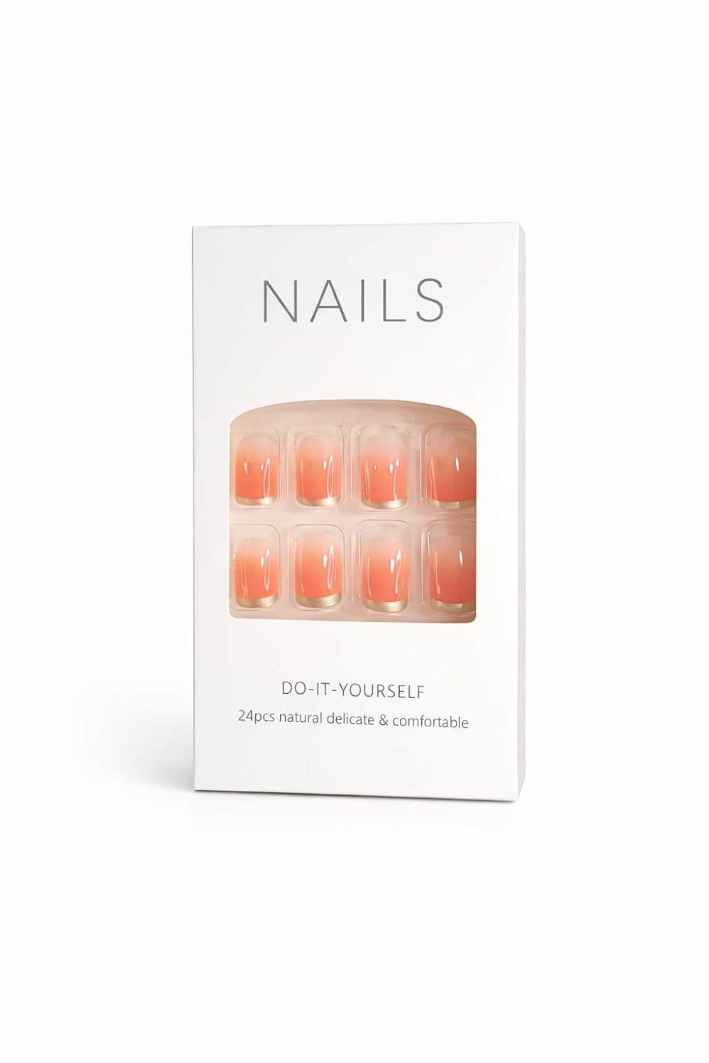 Coral Sunset Press-On Nails - Nude to Coral Gradient with Gold Trim