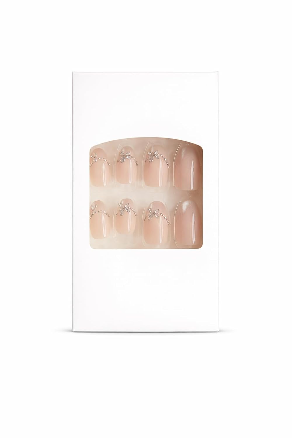 Crystal Elegance Press-On Nails - Nude with Luxe Rhinestone Accents