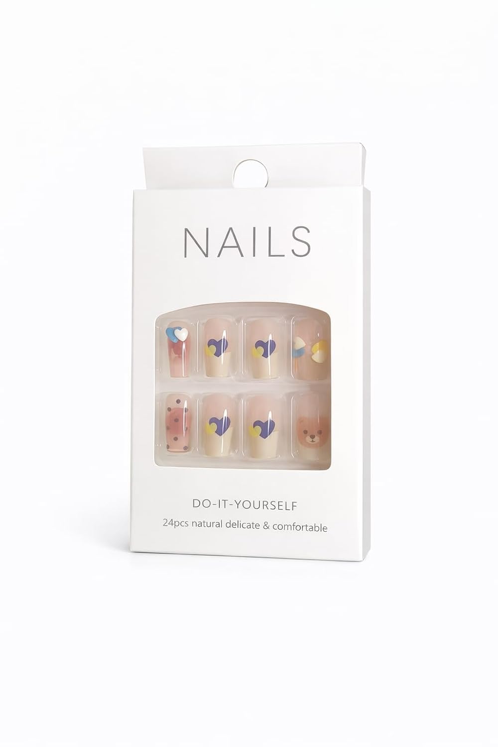 Colorful Heart Charm Press-On Nails - Multicolor with Heart & Flower Accents