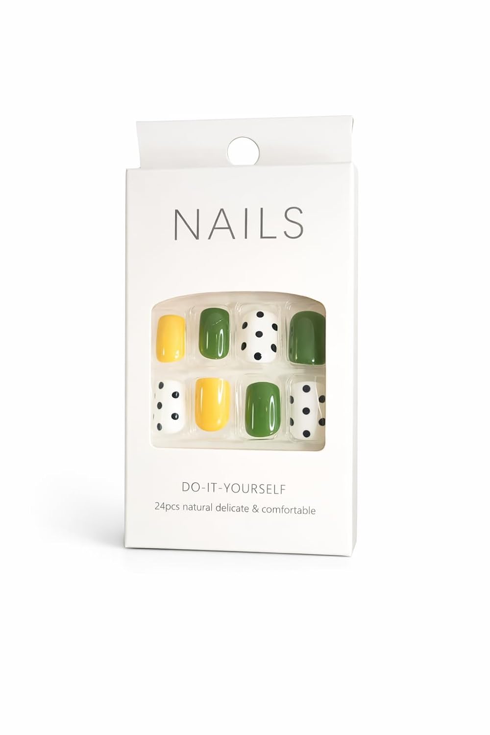 Olive Garden Press-On Nails - Green & Yellow with Polka Dot Accents