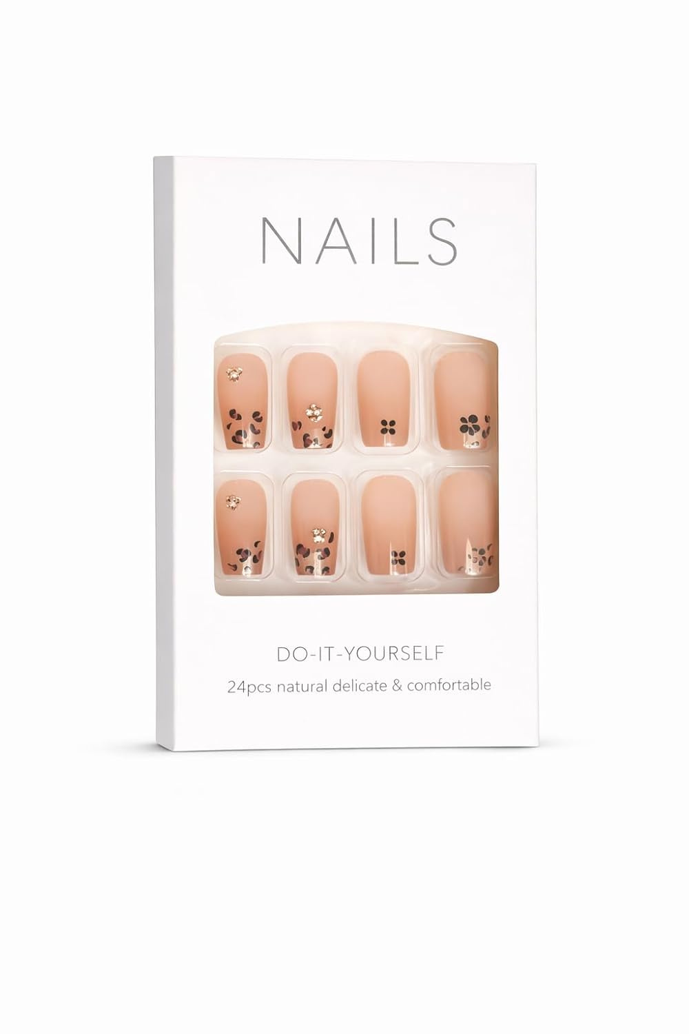 Leopard Print Press-On Nails with Gold Accents - 24 Pcs