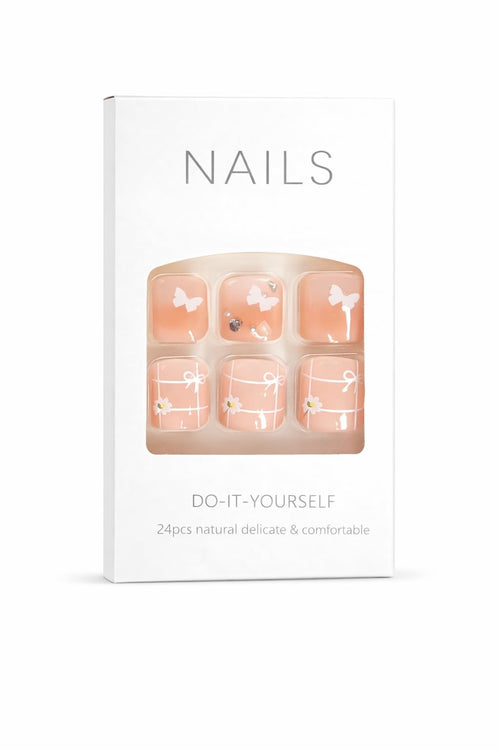 Butterfly French Tip Press-On Toenails (24 Pcs) – Cute DIY Nail Set