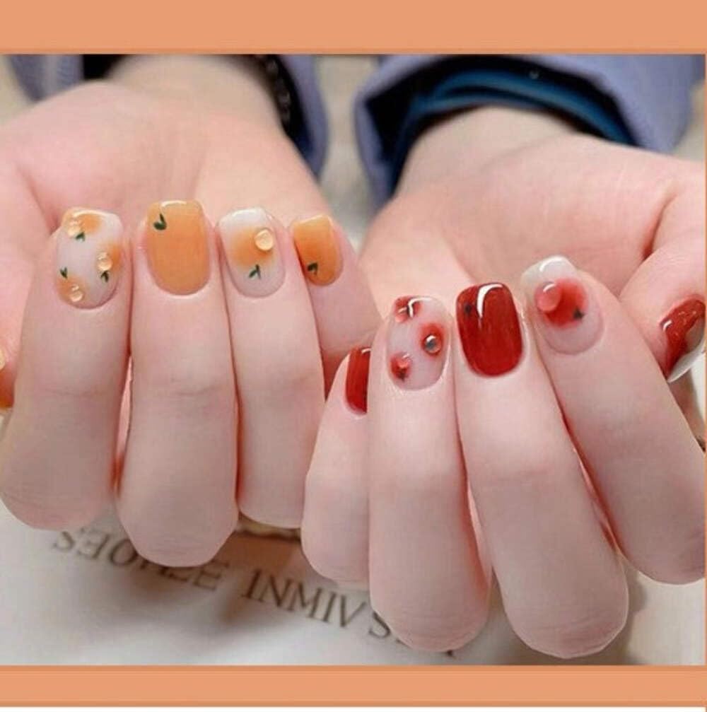 Autumn Fruit Press-On Nails - Orange & Red with Apple & Orange Accents