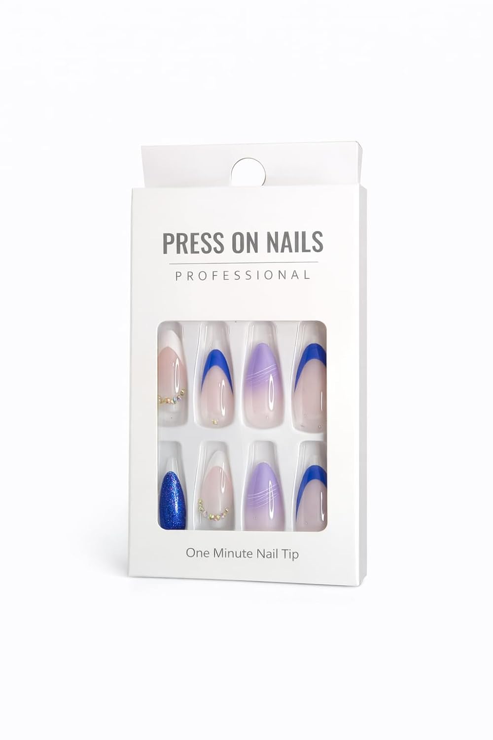 Purple Ombre Glitter Press-On Nails - Nude to Lavender Gradient with Sparkle