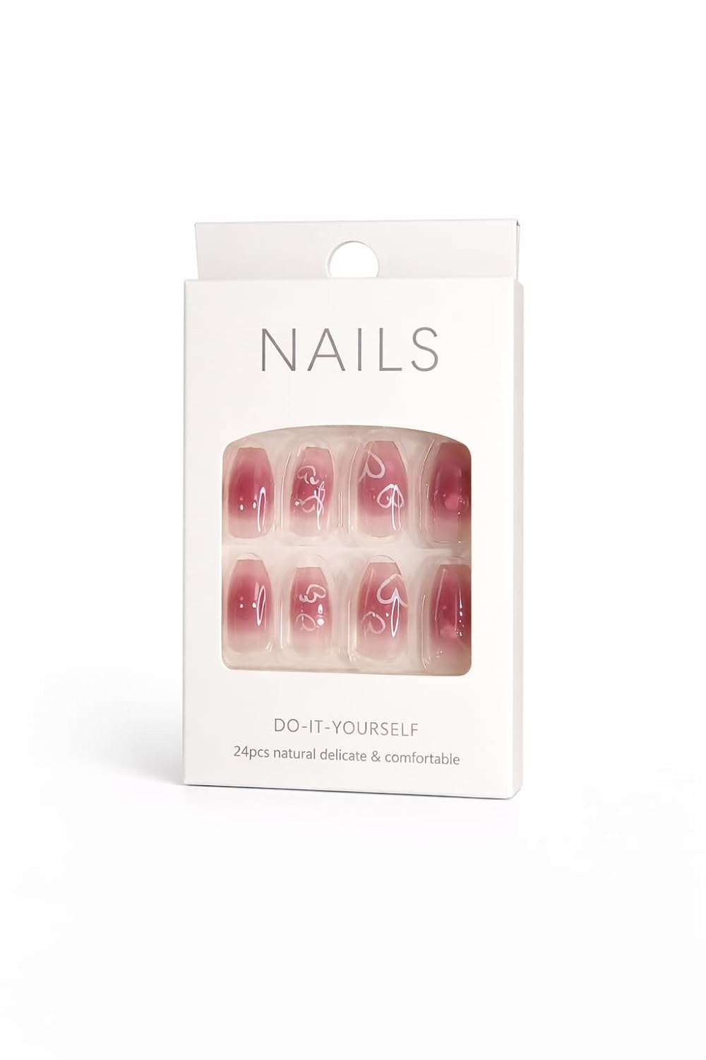 Romantic Hearts Press-On Nails - Mauve Pink with Pearl Heart Accents