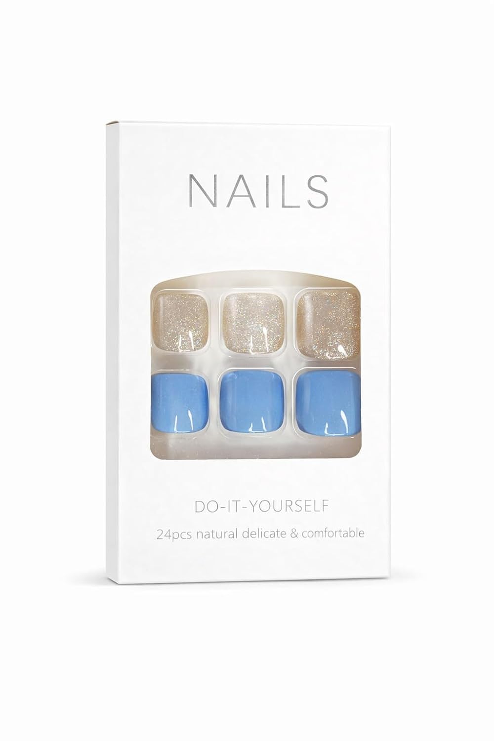 Blue Shimmer Glitter Press-On Toenails (24 Pcs) – Stylish DIY Toenails