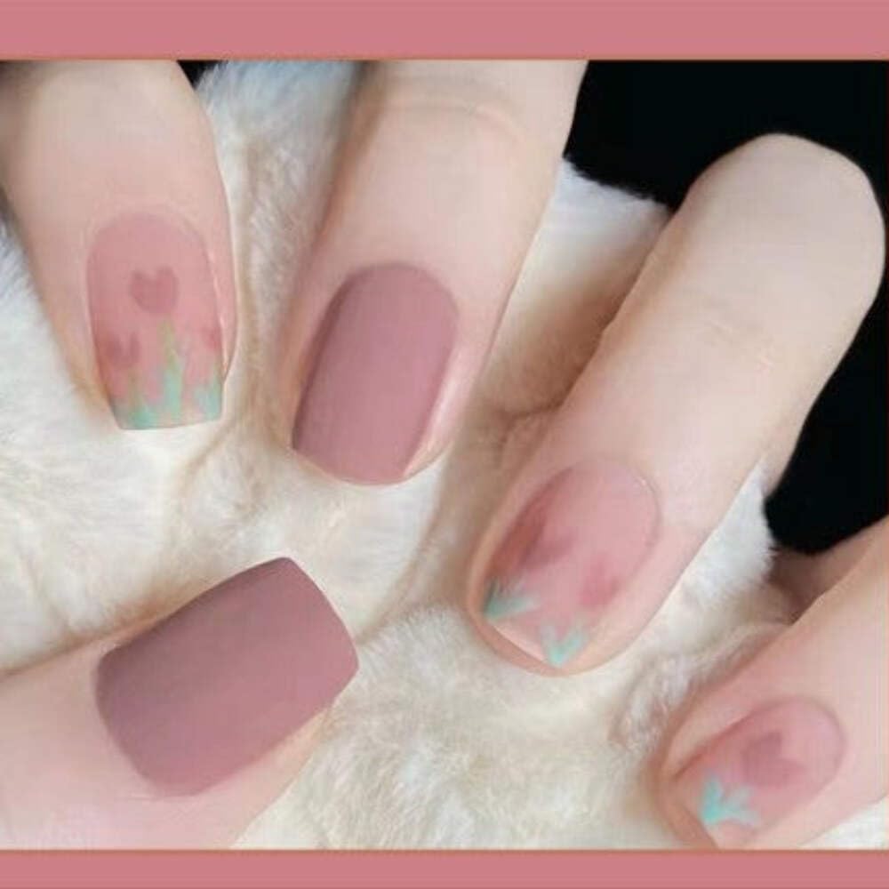 Dusty Rose Floral Press-On Nails - Matte Mauve with Flower Accents