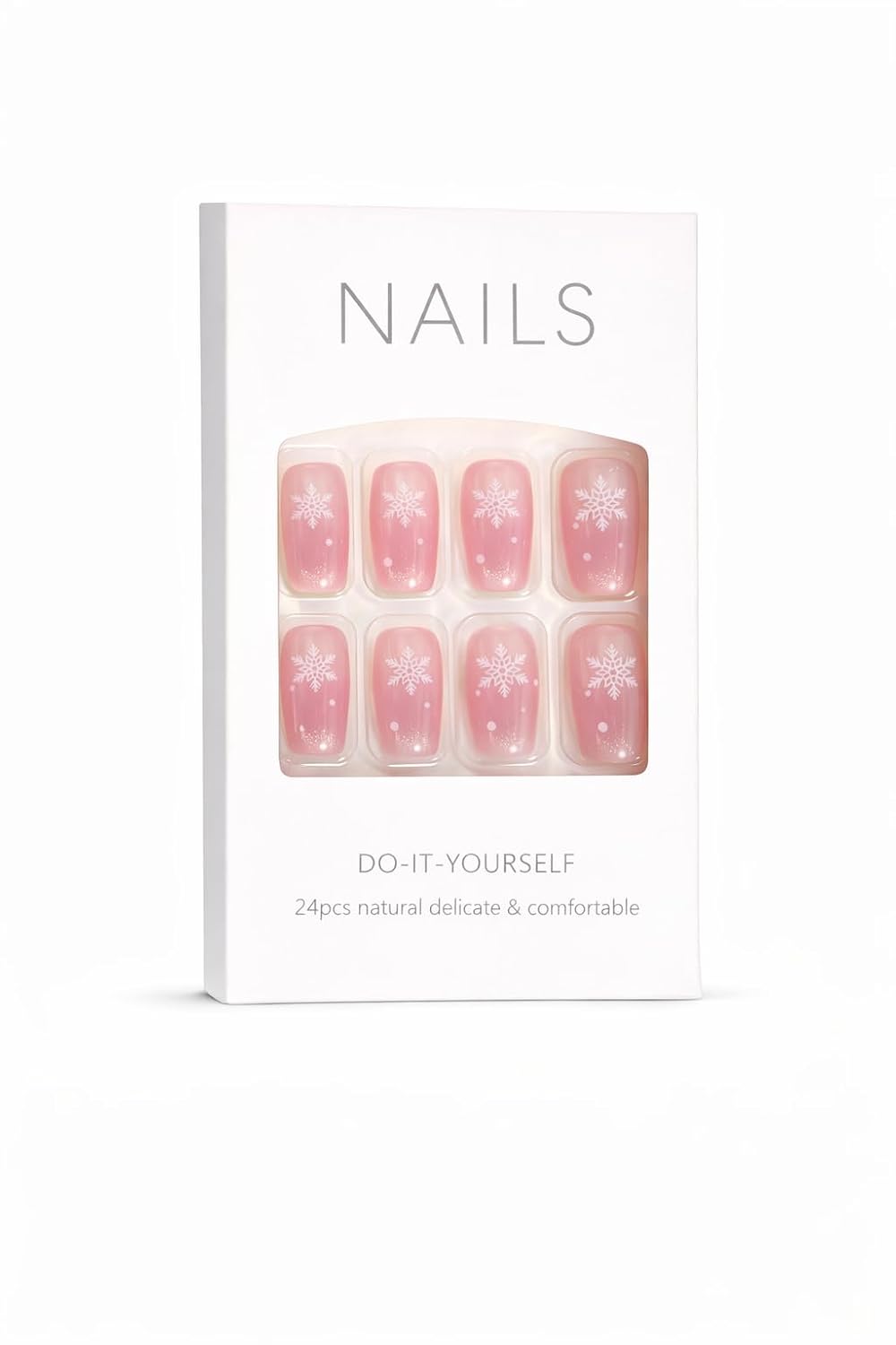 Winter Snowflake Press-On Nails with Festive Designs - 24 Pcs