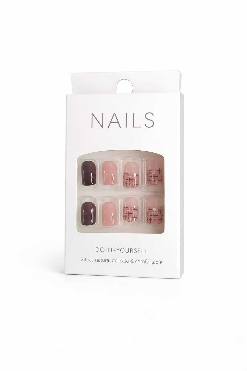 Chocolate Rose Plaid Press-On Nails - Brown & Pink with Gold Accents