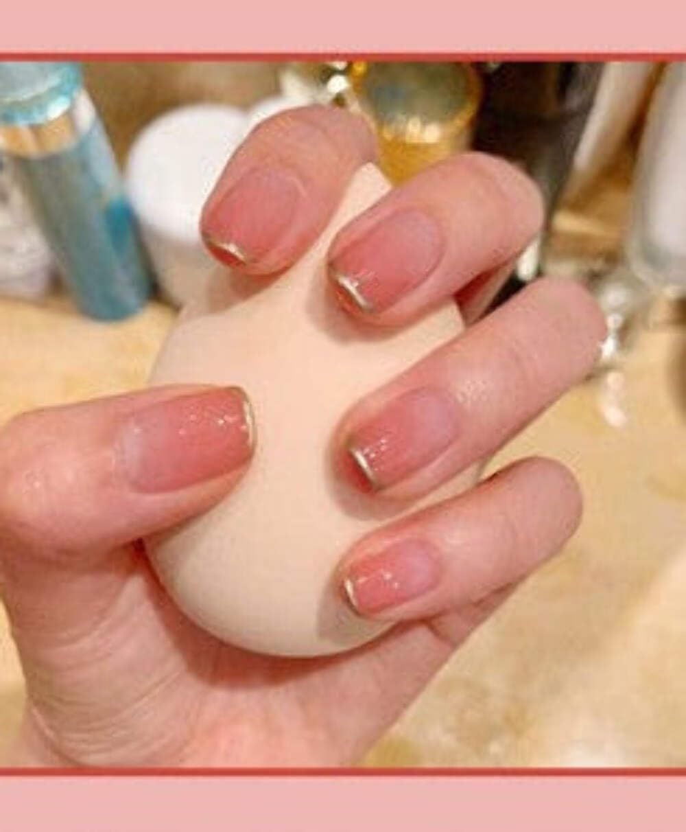 Coral Sunset Press-On Nails - Nude to Coral Gradient with Gold Trim