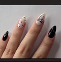 Nude Polka Dot Bow Press-On Nails - Cream with Black Dots & Bow Accents