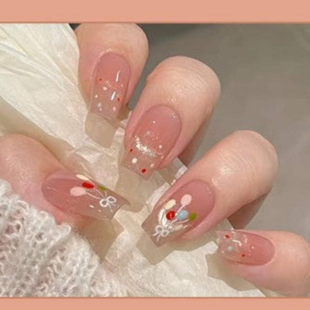 French Tip Press-On Nails - Colorful Floral (24pcs)