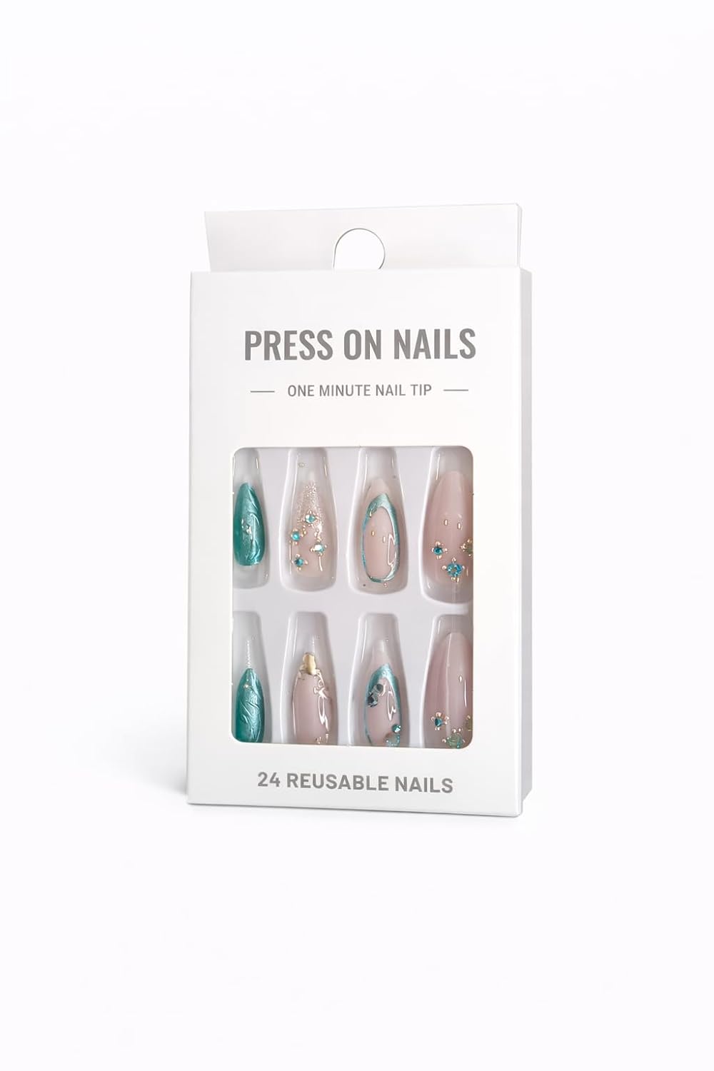 Pink & Teal Stiletto Press-On Nails – Elegant Designer Artificial Nails