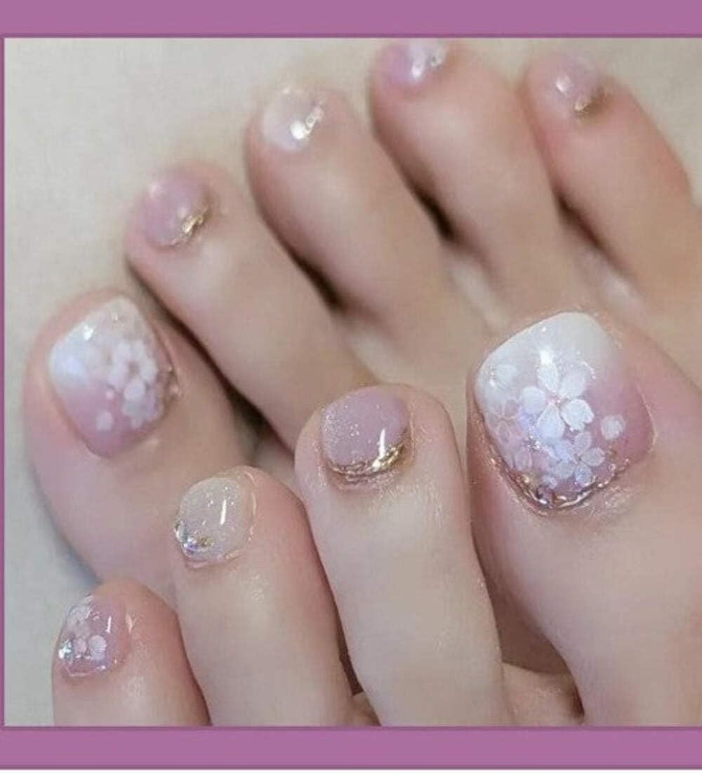 Pink Gradient Cherry Blossom Press-On Toenails (24 Pcs) – Floral DIY Style