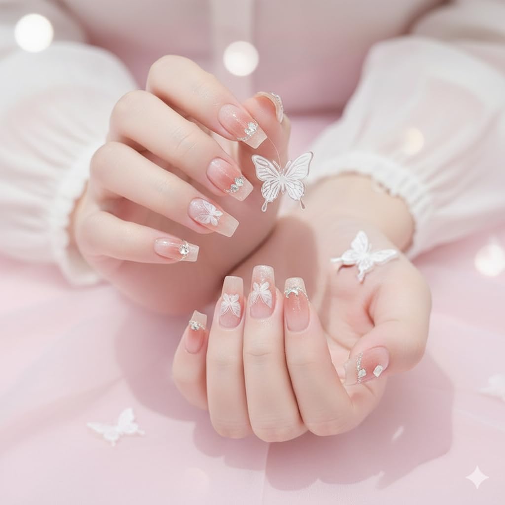 Nude Crystal Shimmer Press-On Nails