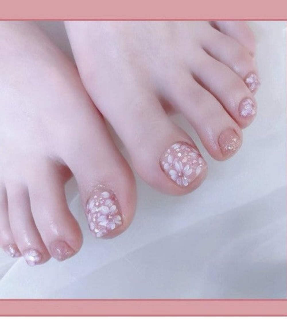 Delicate Floral Press-On Toenails (24 Pcs) – Soft & Elegant DIY Set