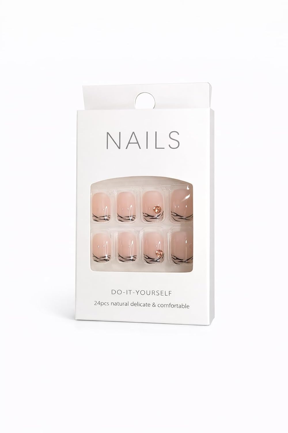 Nude Gold Leaf French Tip Press-On Nails - Soft Pink with Gold Foil & Crystal Accents