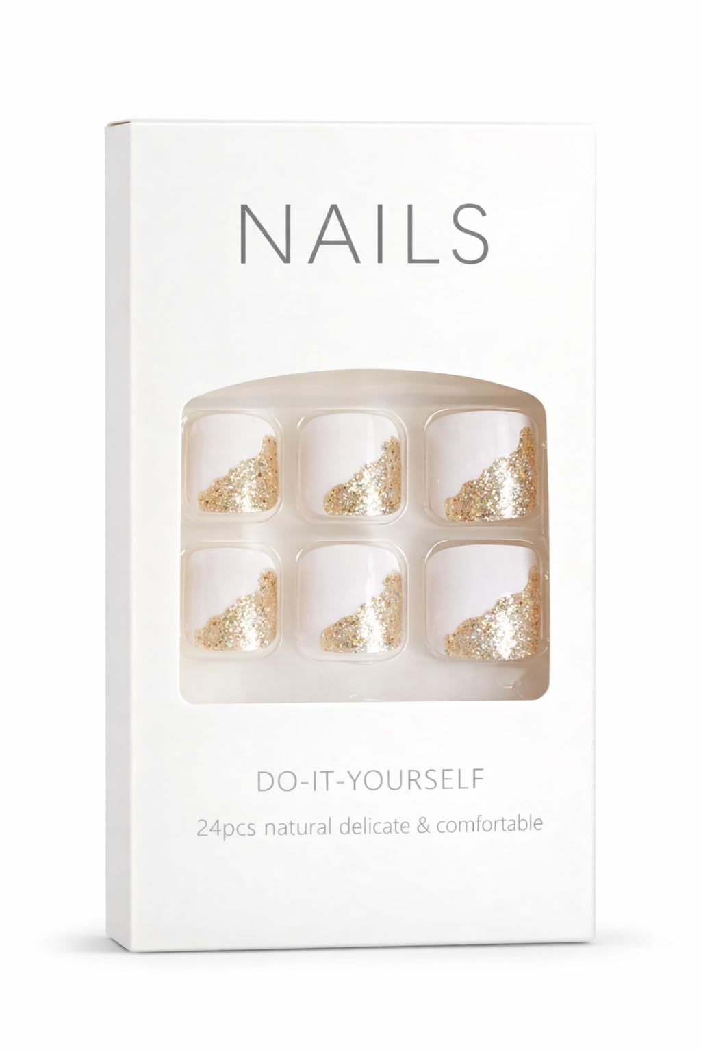 Nude & Gold Glitter Press-On Toenails (24 Pcs) – DIY Party Wear