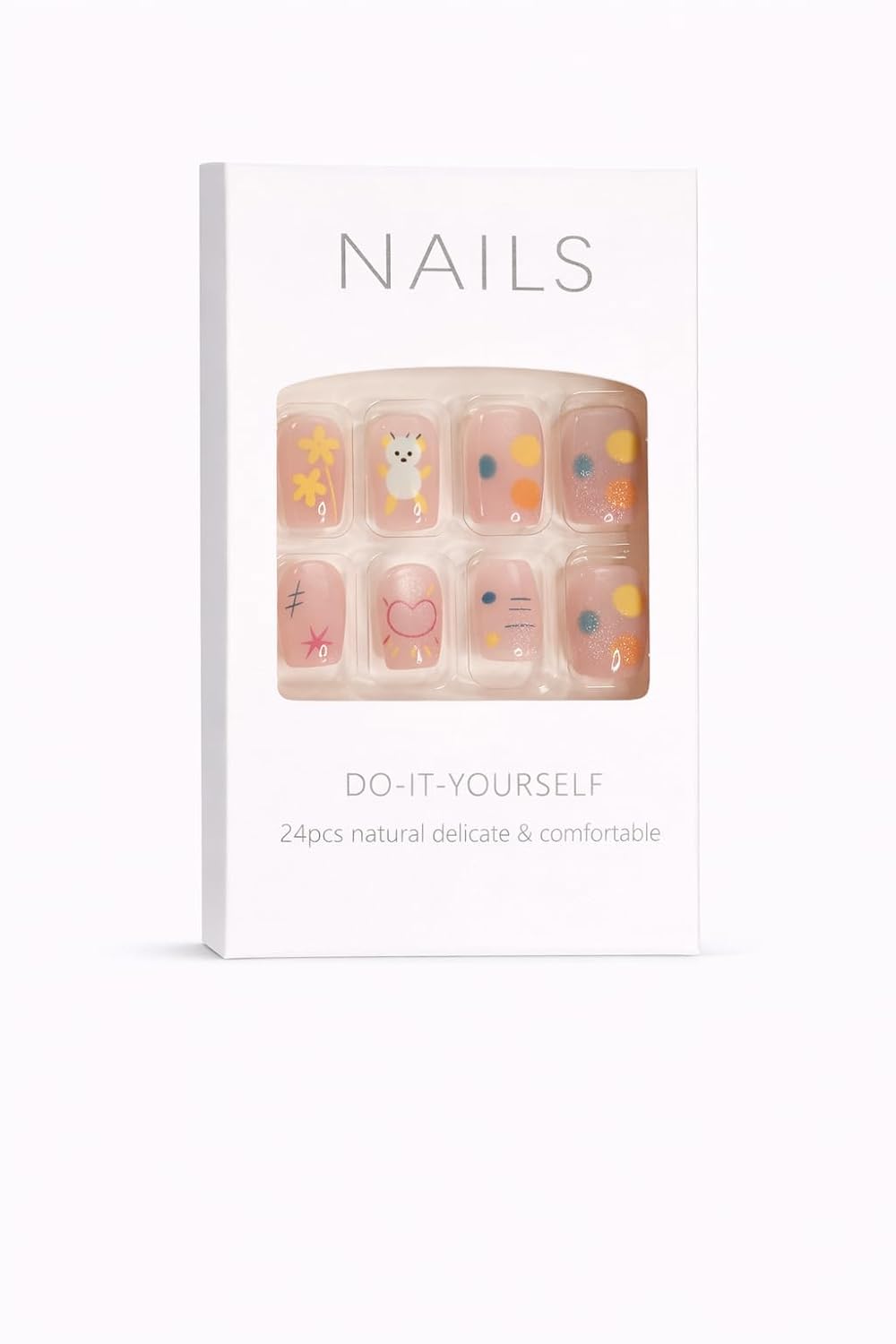 Floral Press-On Nails - Yellow & Pink Cute Design (24pcs)
