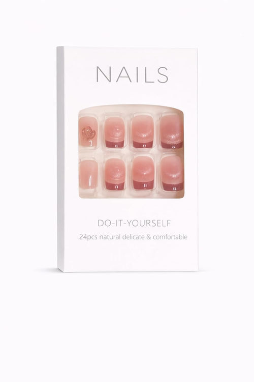 Burgundy French Tip Press-On Nails - Gold Glitter (24pcs)