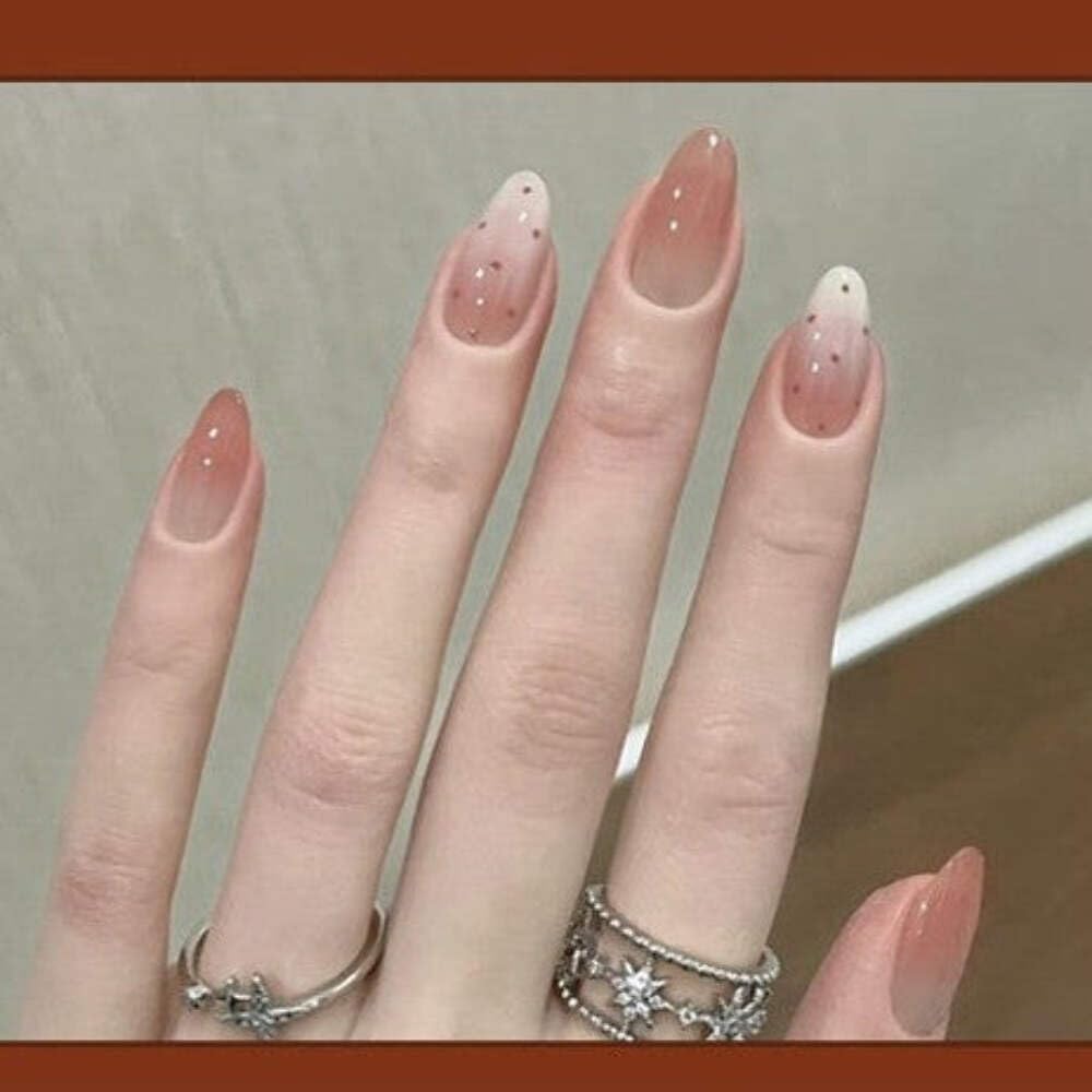 Dusty Rose Gradient Press-On Nails - Nude to Mauve Ombre with Dot Accents