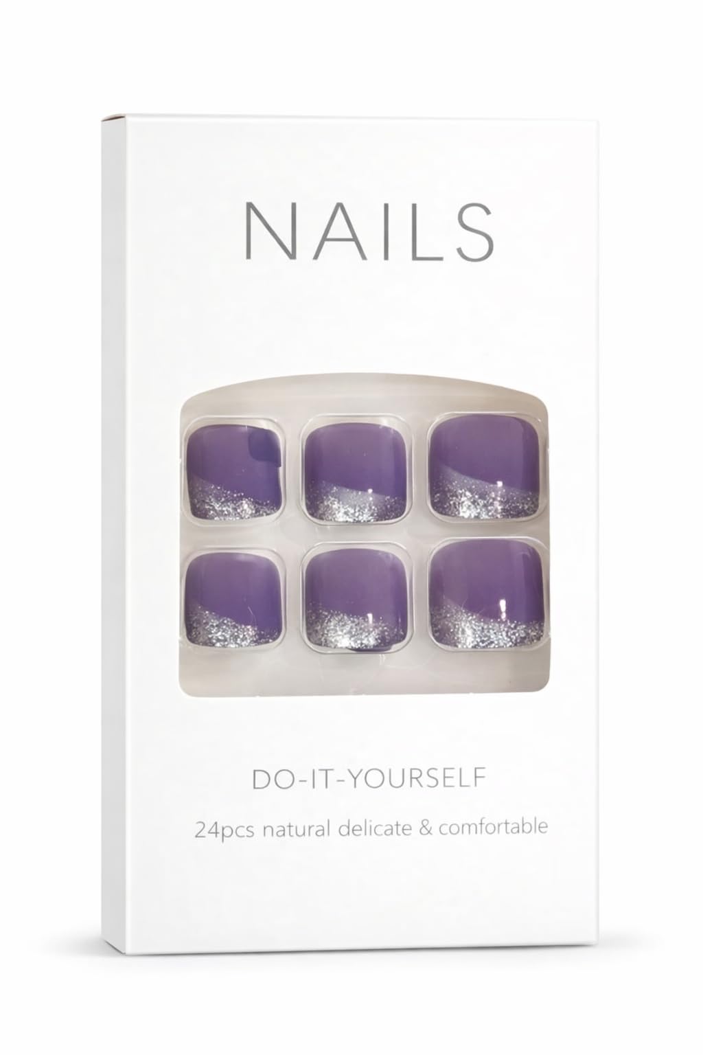 Purple & Silver Glitter Press-On Toenails (24 Pcs) – Glam DIY Toenails