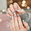 Colorful Heart Charm Press-On Nails - Multicolor with Heart & Flower Accents