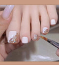Nude & Gold Glitter Press-On Toenails (24 Pcs) – DIY Party Wear