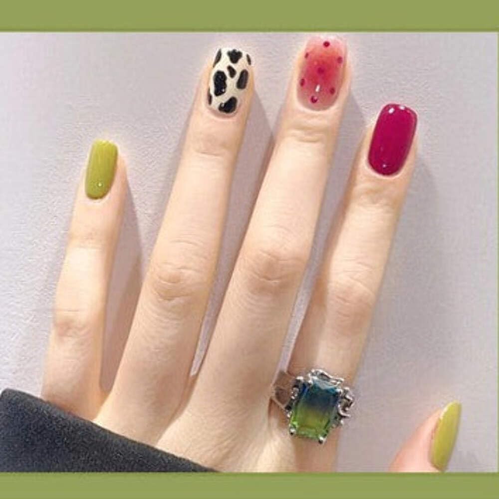 Wild Berry Mix Press-On Nails - Burgundy, Pink, Olive & Cow Print