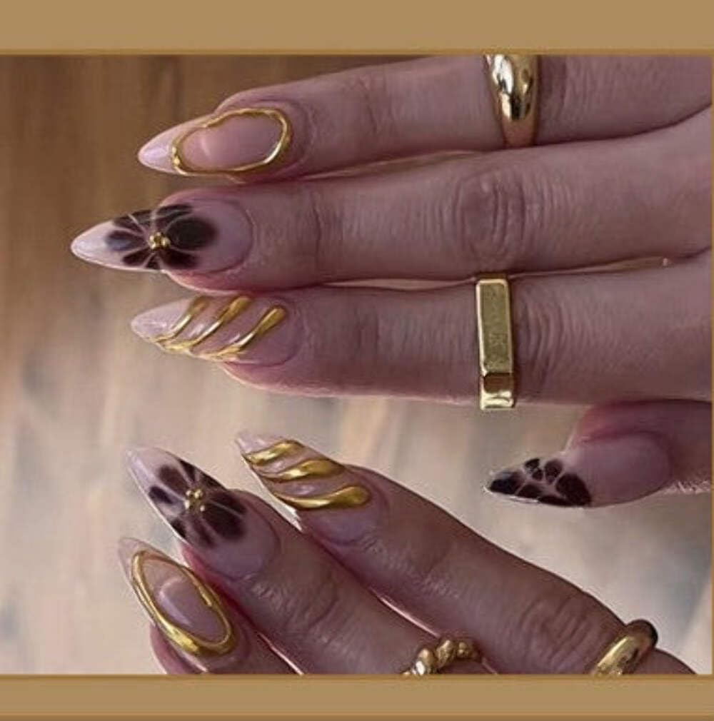 Nude Animal Print Press-On Nails - Cream with Leopard & Zebra Gold Accents