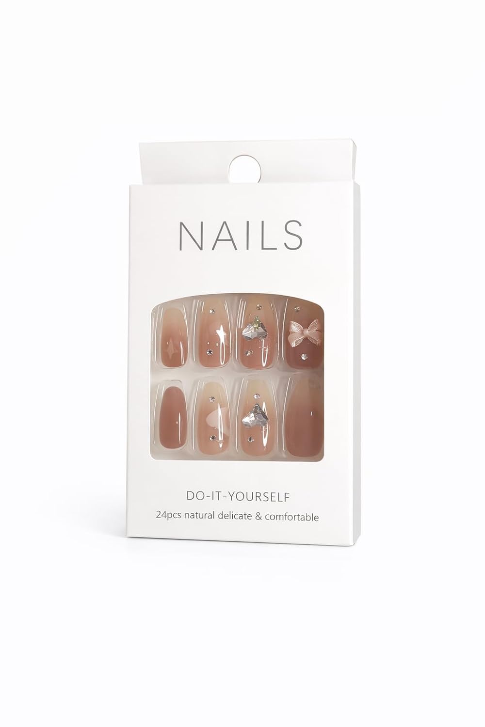 Rosy Bow Charm Press-On Nails - Pink Gradient with Bow & Heart Gems