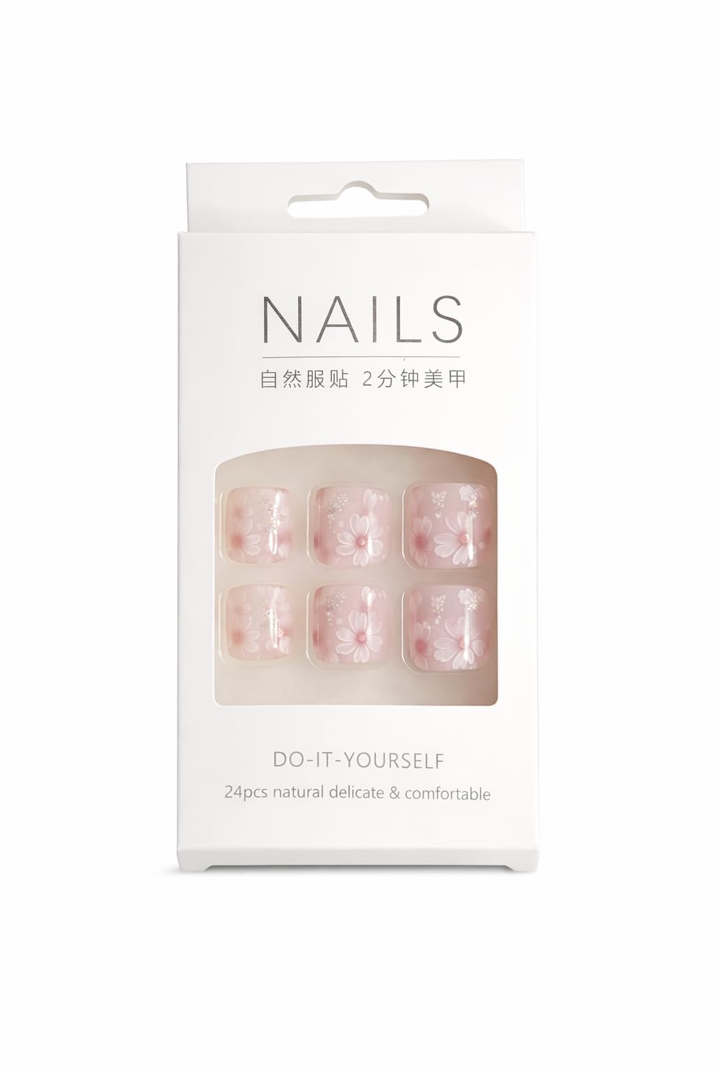 Delicate Floral Press-On Toenails (24 Pcs) – Soft & Elegant DIY Set